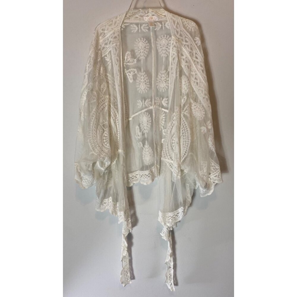 Sheer White Lace Kimono Cardigan Boho Style 1X-3X Open Front